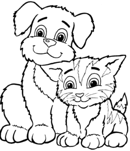 image de chien et chat a colorier de la catégorie coloriage chien