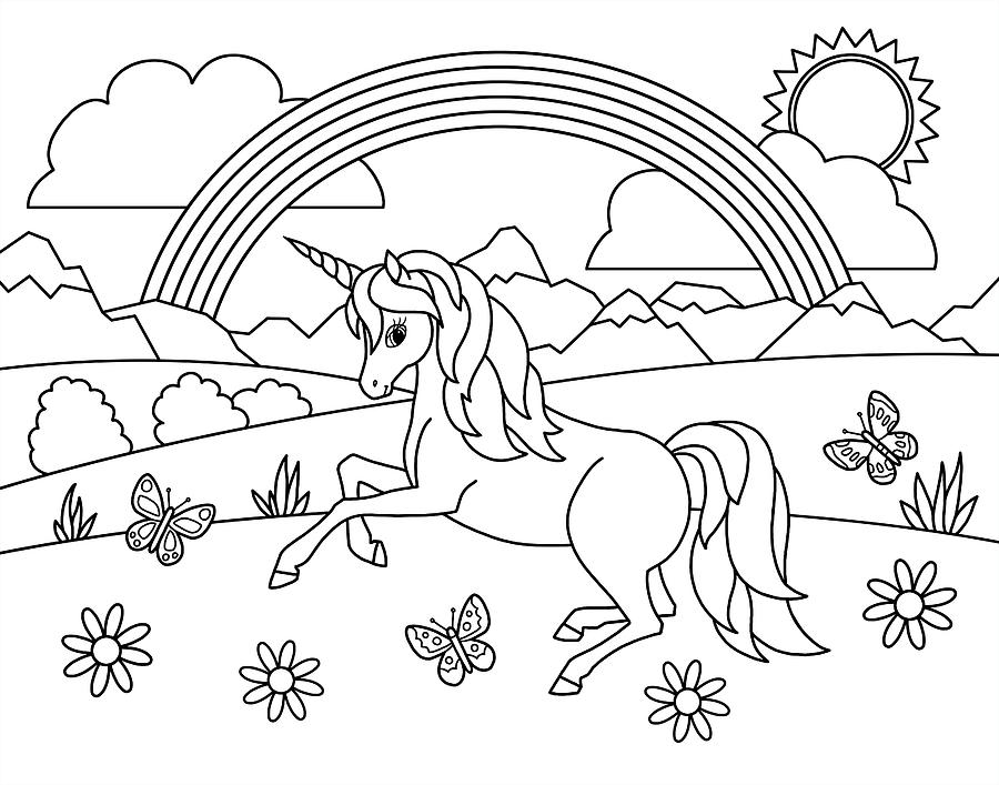 coloriage licorne arc en ciel à imprimer de la catégorie coloriage licorne